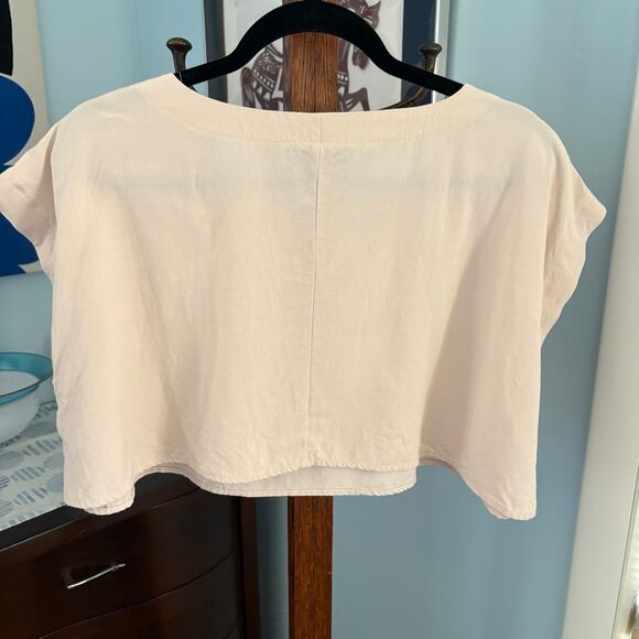 Vivi Cream Scoop Neck Linen Blend Boxy Crop Top size L - Picture 4 of 7